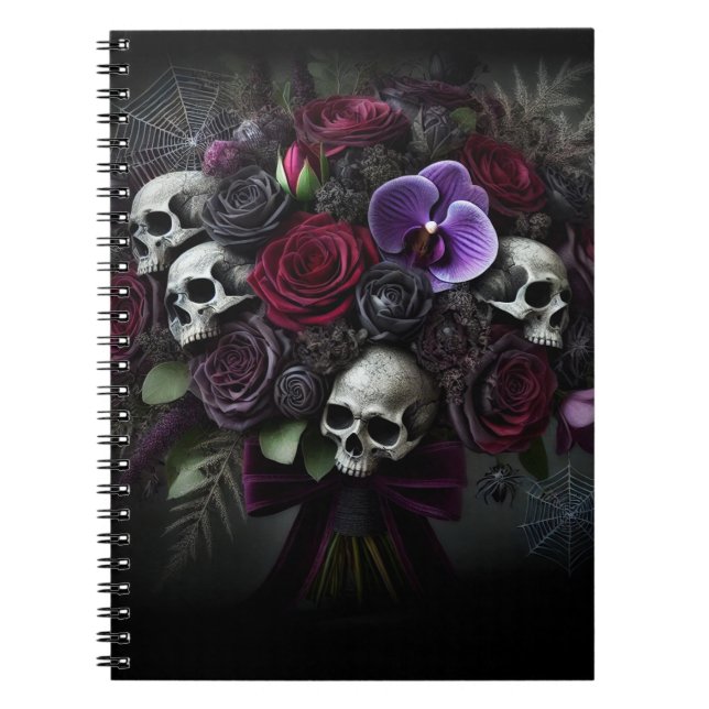 Blommigt Skull Bouquet Mörk Gothic Halloween Anteckningsbok (Framsidan)