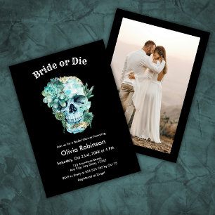 Blommigt Skull Bride eller Die Halloween Möhippa Inbjudningar