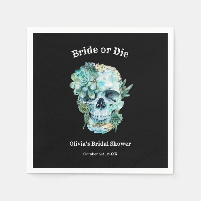 Blommigt Skull Bride eller Die Halloween Möhippa Pappersservett (Framsidan)
