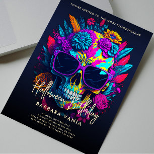 BLOMMIGT SKULL Colorful Halloween-Födelsedagsfest Inbjudningar