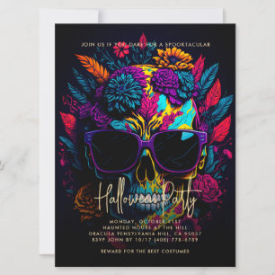 BLOMMIGT SKULL Colorful Vuxen Halloween fest Inbjudningar