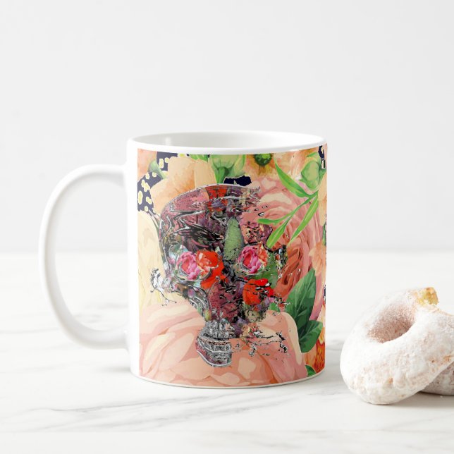 Blommigt Skull-design Kaffemugg (Med munk)