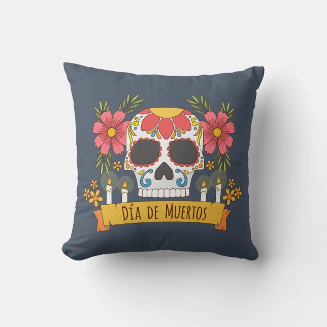 Blommigt Skull Dia de los Muertos | Dekorativ kudd Kudde (Framsida)