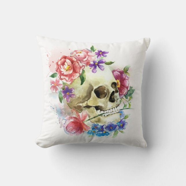 Blommigt Skull Dia de los Muertos | Dekorativ kudd Kudde (Framsida)