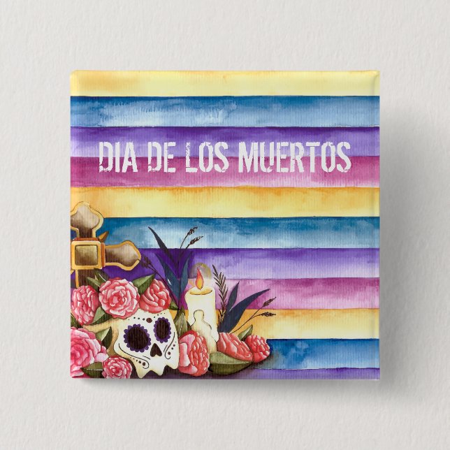Blommigt Skull Dia de los Muertos | Knapp (Framsida)