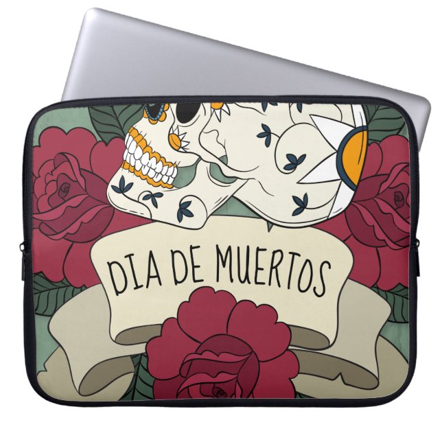 Blommigt Skull Dia de los Muertos | Laptop sleeve (Framsidan)