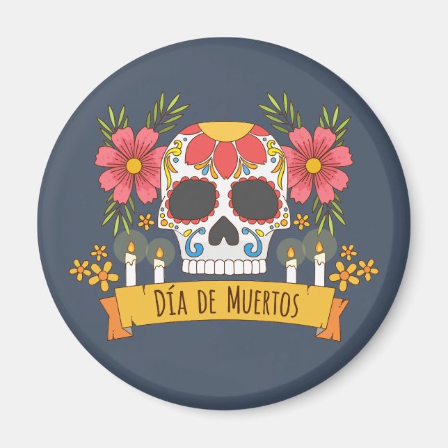 Blommigt Skull Dia de los Muertos | Magnet (Framsidan)