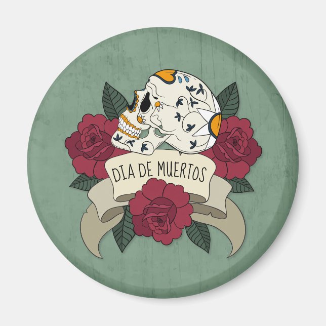 Blommigt Skull Dia de los Muertos | Magnet (Framsidan)