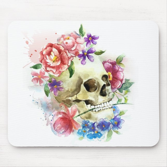 Blommigt Skull Dia de los Muertos | Mousepad Musmatta (Framsidan)