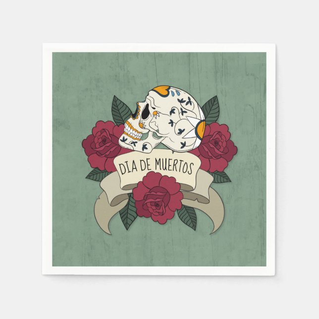 Blommigt Skull Dia de los Muertos | Napkin Pappersservett (Framsidan)