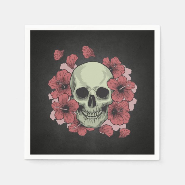 Blommigt Skull Dia de los Muertos | Napkin Pappersservett (Framsidan)