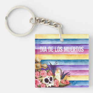 Blommigt Skull Dia de los Muertos   Nyckelkedja