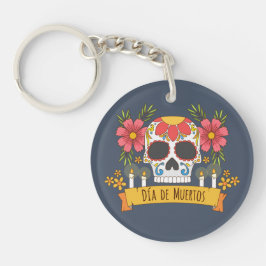 Blommigt Skull Dia de los Muertos | Nyckelkedja