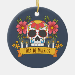 Blommigt Skull Dia de los Muertos Ornament