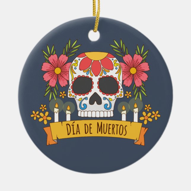 Blommigt Skull Dia de los Muertos | Ornament (Framsidan)