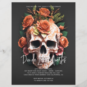 Blommigt Skull Dia de Los Muertos-partiets inbjuda Reklamblad