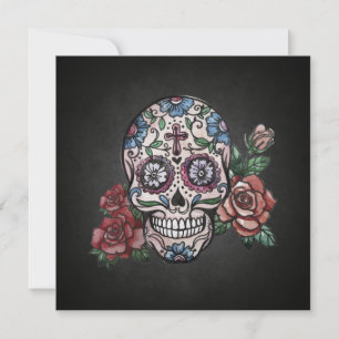 Blommigt Skull Dia de los Muertos Party-inbjudan Inbjudningar