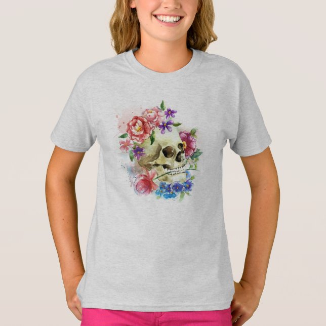 Blommigt Skull Dia de los Muertos | Ringer Shirt T Shirt (Framsida)