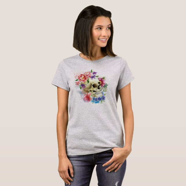 Blommigt Skull Dia de los Muertos | Shirt T (Hel framsida)