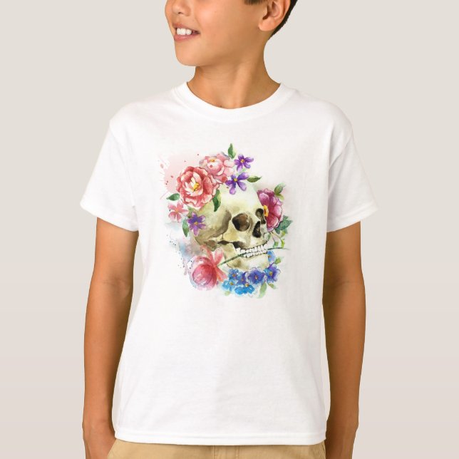 Blommigt Skull Dia de los Muertos | Sleeve Shirt T (Framsida)