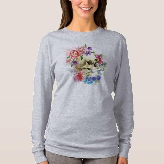 Blommigt Skull Dia de los Muertos | Sleeve Shirt T (Framsida)