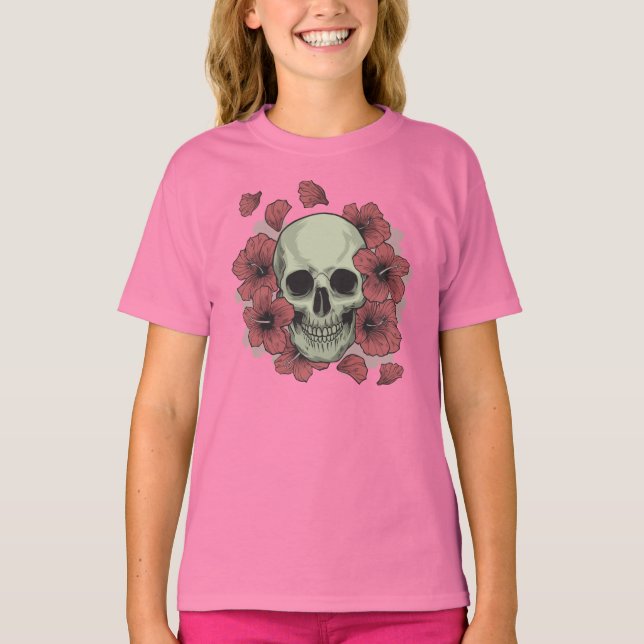 Blommigt Skull Dia de los Muertos | Sleeve Shirt T (Framsida)