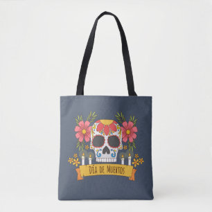 Blommigt Skull Dia de los Muertos Tote Bag Tygkasse