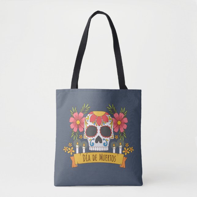 Blommigt Skull Dia de los Muertos | Tote Bag Tygkasse (Framsida)