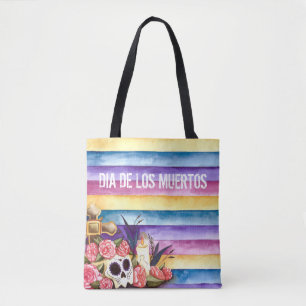 Blommigt Skull Dia de los Muertos Tote Bag Tygkasse