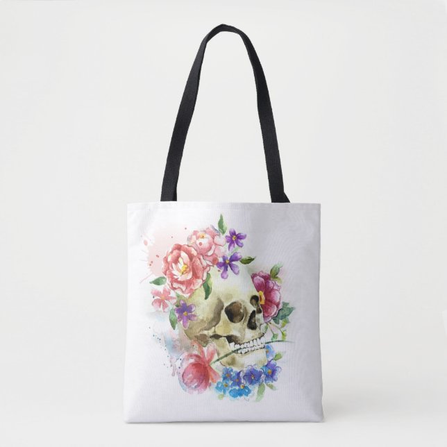 Blommigt Skull Dia de los Muertos | Tote Bag Tygkasse (Framsida)