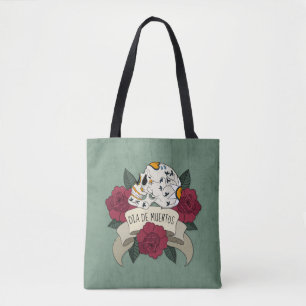 Blommigt Skull Dia de los Muertos Tote Bag Tygkasse