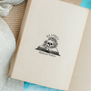 Blommigt Skull Ex Libris Bibliotek Bok Stämpel