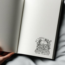 Blommigt Skull Ex Libris Bibliotek Bok Stämpel
