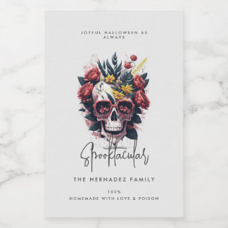 Blommigt Skull Faboolous Spooktacular Family Namn Mat Etikett