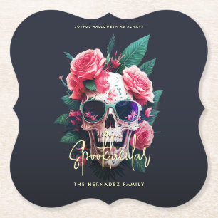Blommigt Skull Faboolous Spooktacular Family Namn Underlägg Papper