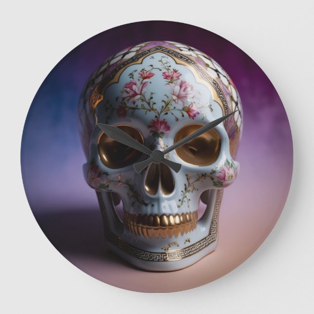 Blommigt Skull Geometry Clock Design by Li Tech Stor Klocka (Framsida)