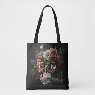 Blommigt Skull Goth Pagan Monogram Initialer Tygkasse