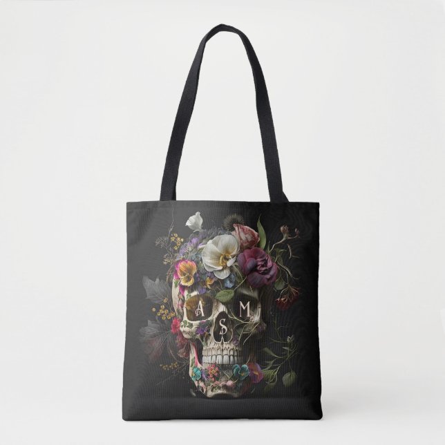 Blommigt Skull Goth Pagan Monogram Initialer Tygkasse (Framsida)
