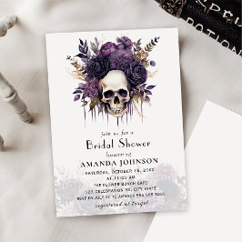 Blommigt Skull Gothic Halloween-Möhippa Inbjudningar