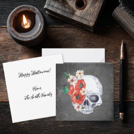 Blommigt Skull Halloween Anteckningskort