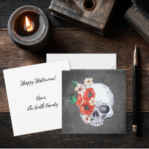 Blommigt Skull Halloween Anteckningskort