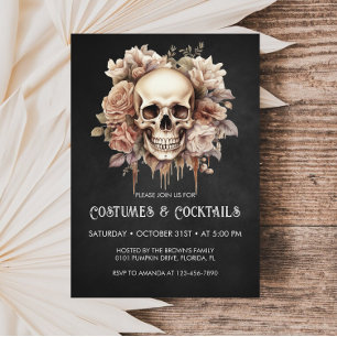 Blommigt Skull Halloween Cocktails & Costumes Part Inbjudningar