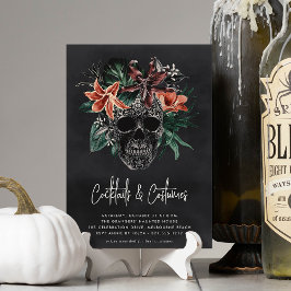 Blommigt Skull Halloween Cocktails & Costumes Part Inbjudningar