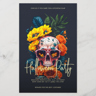 Blommigt Skull Halloween fest Flygblad