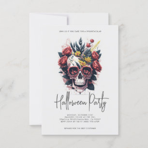 Blommigt Skull Halloween fest Inbjudningar