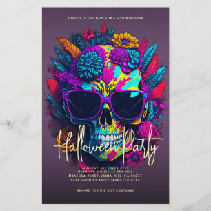 Blommigt Skull Halloween fest Lila Flygblad