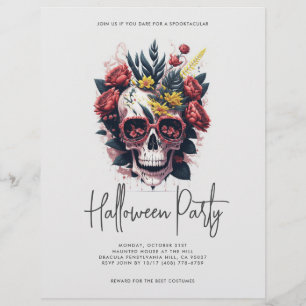 Blommigt Skull Halloween fest Reklamblad