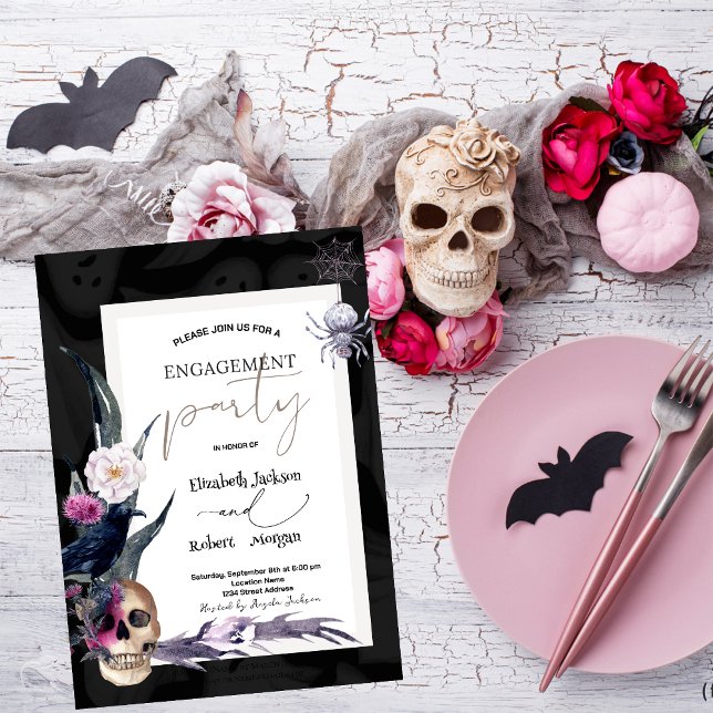 Blommigt Skull Halloween-Förlovning Inbjudningar (Skapare uppladdad)