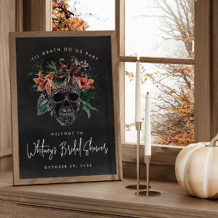 Blommigt Skull Halloween-Möhippans välkomsttecken Poster