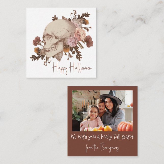Blommigt Skull Halloween Rustic Anteckningskort (Fram/baksida)